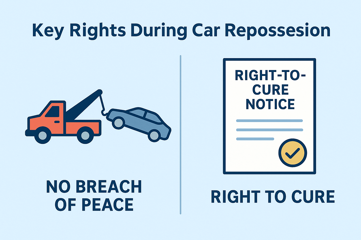 Key borrower rights during car repossession: no breach of peace, right to cure